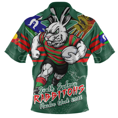 South Sydney Rabbitohs Zip Polo Shirt NAIDOC Week 2026 Forged In Deadly Spirit