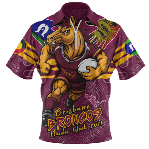 Brisbane Broncos Zip Polo Shirt NAIDOC Week 2026 Forged In Deadly Spirit