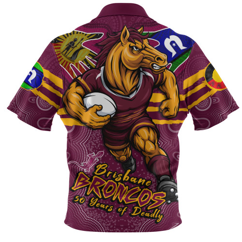 Brisbane Broncos Zip Polo Shirt NAIDOC Week 2026 Forged In Deadly Spirit
