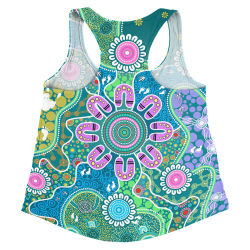Indigenous Australian Aboriginal Women Racerback Singlet Naidoc Sacred Tracks Culture Spirit