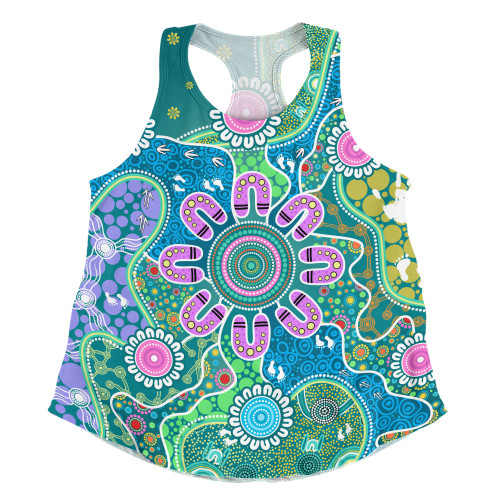 Indigenous Australian Aboriginal Women Racerback Singlet Naidoc Sacred Tracks Culture Spirit