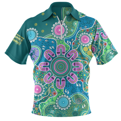 Indigenous Australian Aboriginal Zip Polo Shirt Naidoc Sacred Tracks Culture Spirit