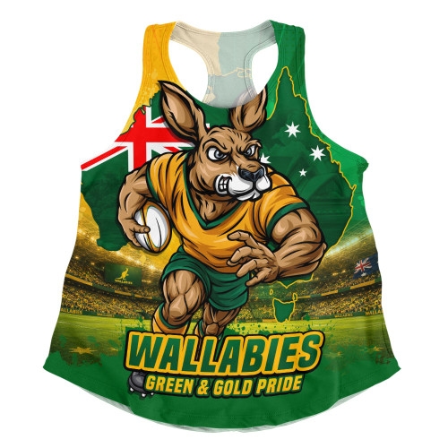 Aussie Wallabies Women Racerback Singlet Rising Green Gold Nations Championship Force
