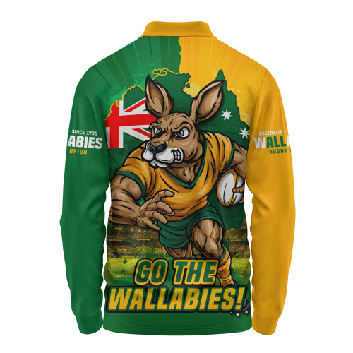 Aussie Wallabies Long Sleeve Polo Shirt Rising Green Gold Nations Championship Force
