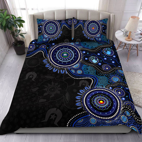 Indigenous Australian Aboriginal Bedding Set Spirit Tracks Connection Through Sea Country