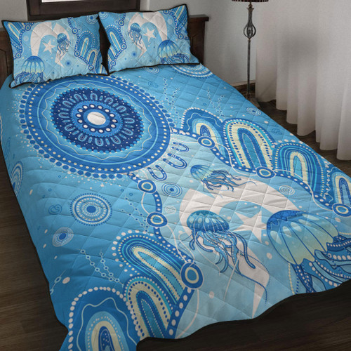 Indigenous Australian Aboriginal Quilt Bed Set Ocean Dreaming Jellyfish Tracks Pride