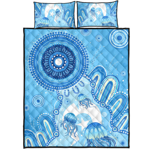 Indigenous Australian Aboriginal Quilt Bed Set Ocean Dreaming Jellyfish Tracks Pride