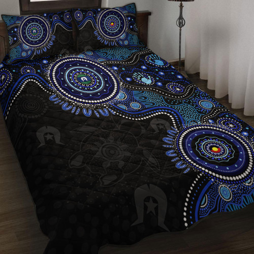 Indigenous Australian Aboriginal Quilt Bed Set Spirit Tracks Connection Through Sea Country