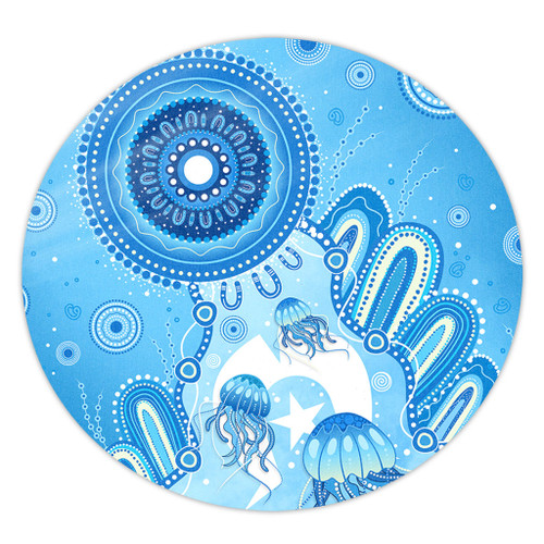 Indigenous Australian Aboriginal Round Rug Ocean Dreaming Jellyfish Tracks Pride