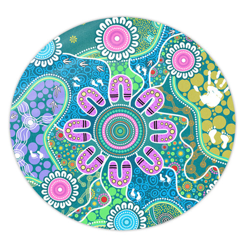 Indigenous Australian Aboriginal Round Rug Sacred Journey Tracks Culture Spirit