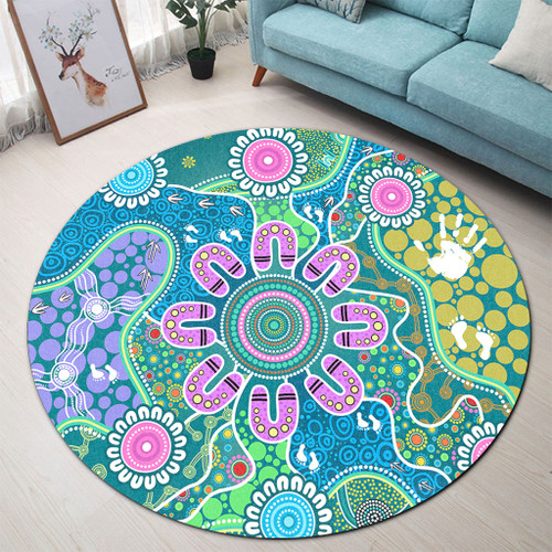 Indigenous Australian Aboriginal Round Rug Sacred Journey Tracks Culture Spirit