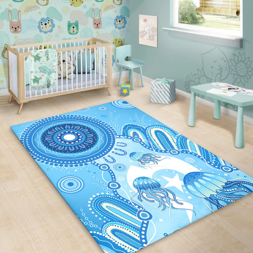 Indigenous Australian Aboriginal Area Rug Ocean Dreaming Jellyfish Tracks Pride