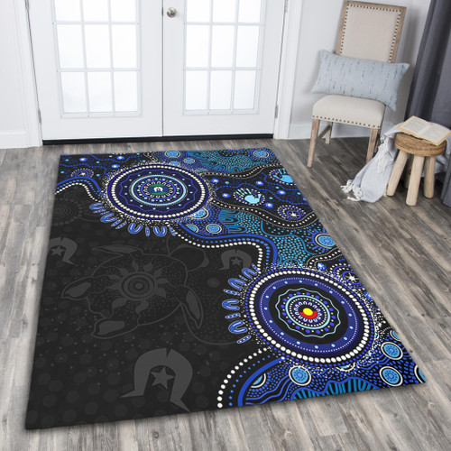 Indigenous Australian Aboriginal Area Rug Spirit Tracks Connection Through Sea Country