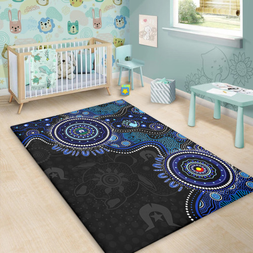 Indigenous Australian Aboriginal Area Rug Spirit Tracks Connection Through Sea Country