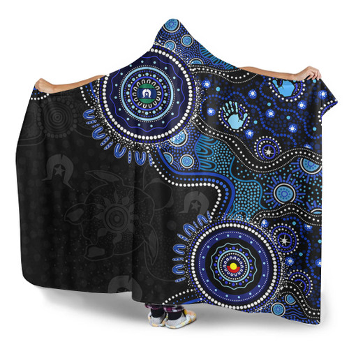 Indigenous Australian Aboriginal Hooded Blanket Spirit Tracks Connection Through Sea Country