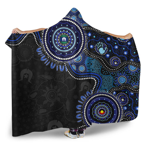 Indigenous Australian Aboriginal Hooded Blanket Spirit Tracks Connection Through Sea Country