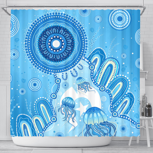 Indigenous Australian Aboriginal Shower Curtain Ocean Dreaming Jellyfish Tracks Pride