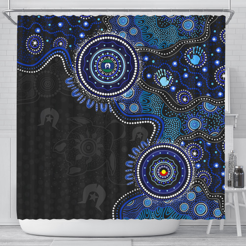 Indigenous Australian Aboriginal Shower Curtain Spirit Tracks Connection Through Sea Country