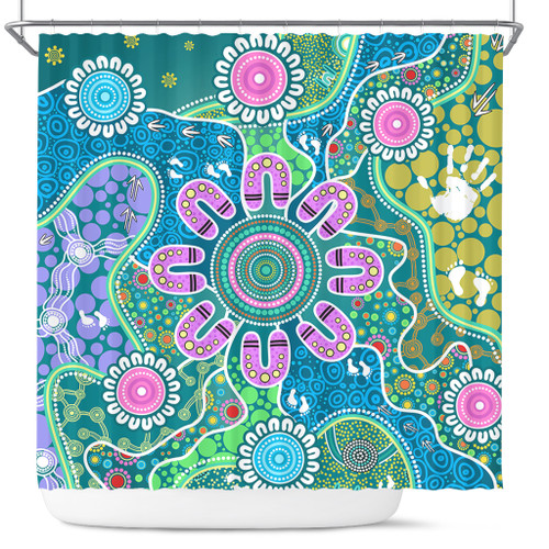 Indigenous Australian Aboriginal Shower Curtain Sacred Journey Tracks Culture Spirit