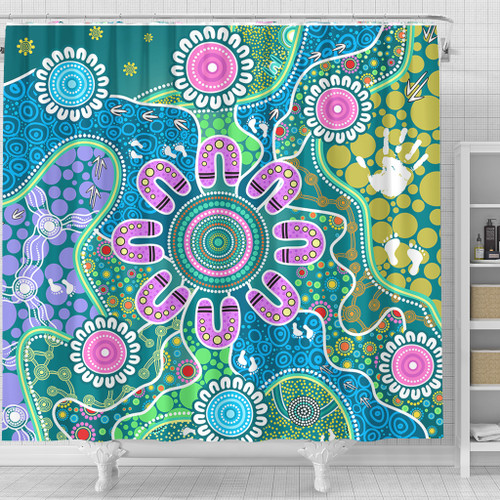 Indigenous Australian Aboriginal Shower Curtain Sacred Journey Tracks Culture Spirit