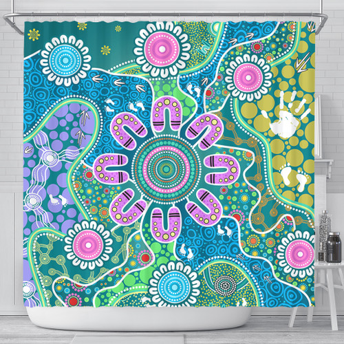 Indigenous Australian Aboriginal Shower Curtain Sacred Journey Tracks Culture Spirit