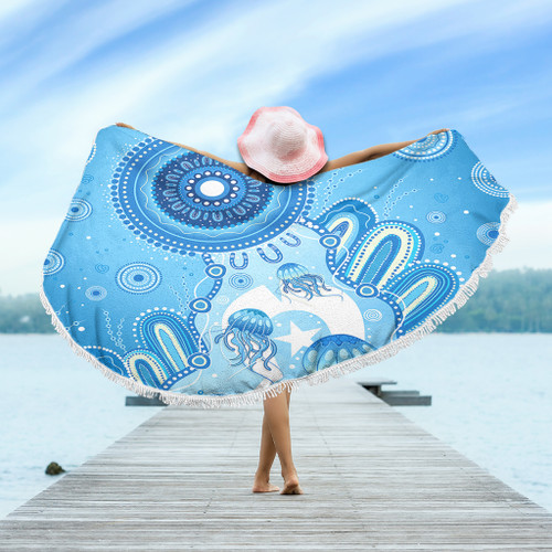 Indigenous Australian Aboriginal Beach Blanket Ocean Dreaming Jellyfish Tracks Pride