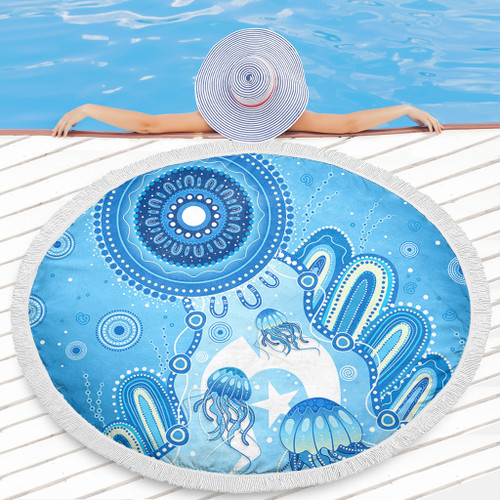 Indigenous Australian Aboriginal Beach Blanket Ocean Dreaming Jellyfish Tracks Pride