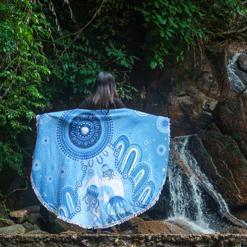 Indigenous Australian Aboriginal Beach Blanket Ocean Dreaming Jellyfish Tracks Pride