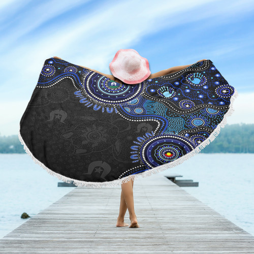 Indigenous Australian Aboriginal Beach Blanket Spirit Tracks Connection Through Sea Country