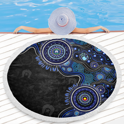 Indigenous Australian Aboriginal Beach Blanket Spirit Tracks Connection Through Sea Country
