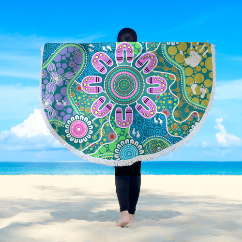 Indigenous Australian Aboriginal Beach Blanket Sacred Journey Tracks Culture Spirit