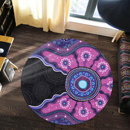 Indigenous Australian Aboriginal Round Rug Sacred Ancestral Spirit Journey Paths