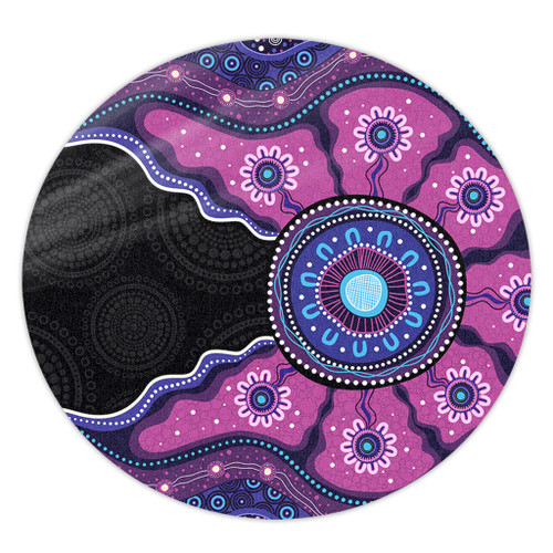 Indigenous Australian Aboriginal Round Rug Sacred Ancestral Spirit Journey Paths