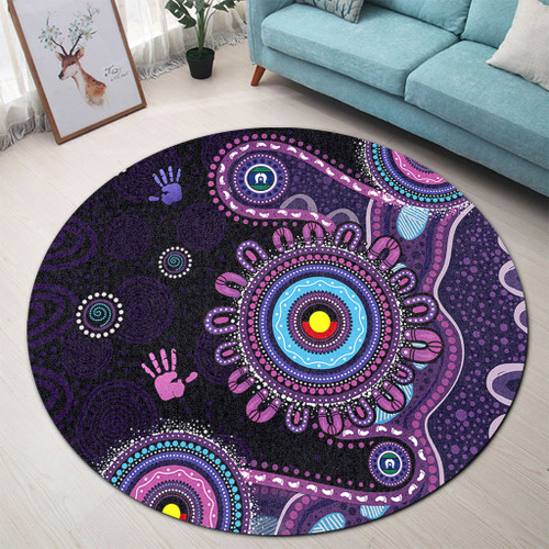 Indigenous Australian Aboriginal Round Rug Memory Circle Of Country Spirit