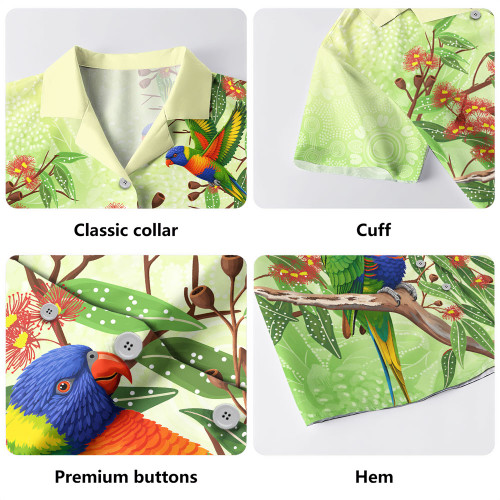 Indigenous Australian Aboriginal Hawaiian Shirt Rainbow Lorikeets Native Leaves Floral