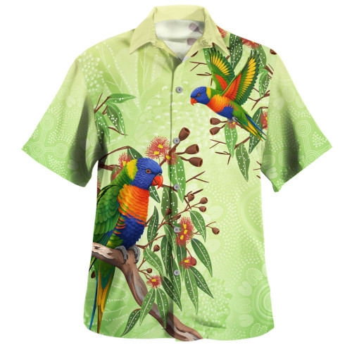 Indigenous Australian Aboriginal Hawaiian Shirt Rainbow Lorikeets Native Leaves Floral