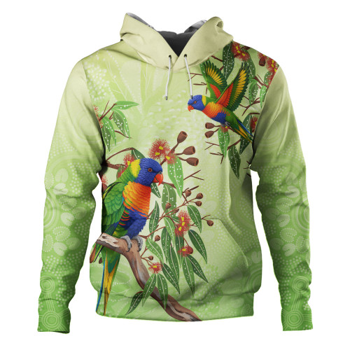 Indigenous Australian Aboriginal Hoodie Rainbow Lorikeets Native Leaves Floral