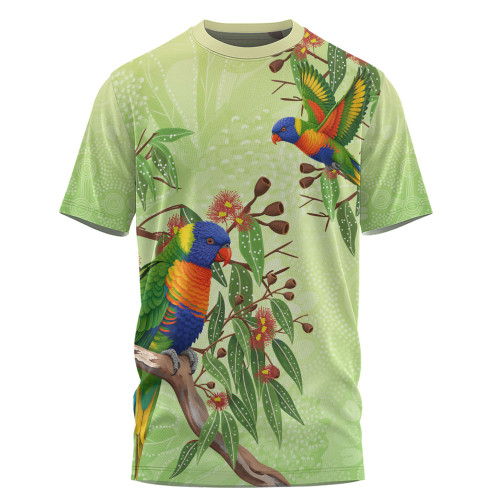 Indigenous Australian Aboriginal T-Shirt Rainbow Lorikeets Native Leaves Floral