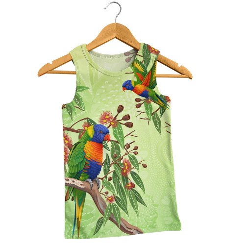 Indigenous Australian Aboriginal Men Singlet Rainbow Lorikeets Native Leaves Floral