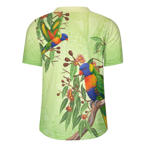 Indigenous Australian Aboriginal Rugby Jersey Rainbow Lorikeets Native Leaves Floral