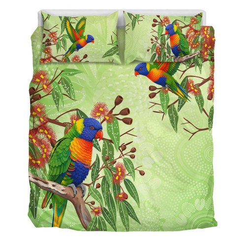 Indigenous Australian Aboriginal Bedding Set Rainbow Lorikeets Colorful Nature Spirit