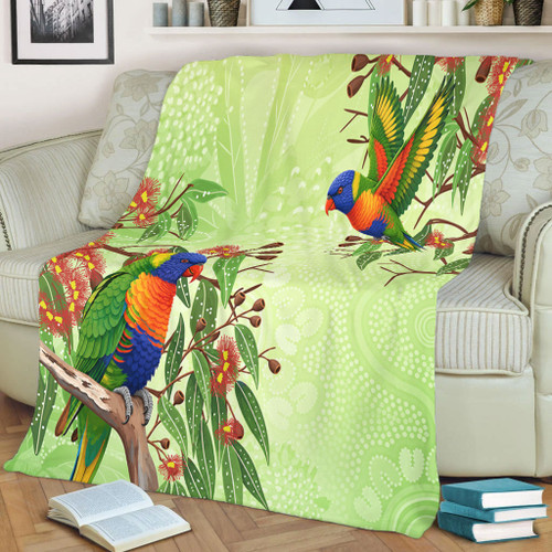 Indigenous Australian Aboriginal Blanket Rainbow Lorikeets Colorful Nature Spirit