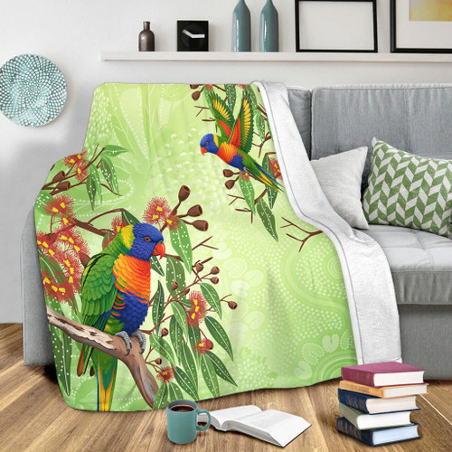 Indigenous Australian Aboriginal Blanket Rainbow Lorikeets Colorful Nature Spirit