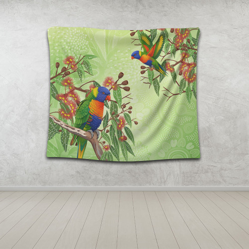 Indigenous Australian Aboriginal Tapestry Rainbow Lorikeets Colorful Nature Spirit