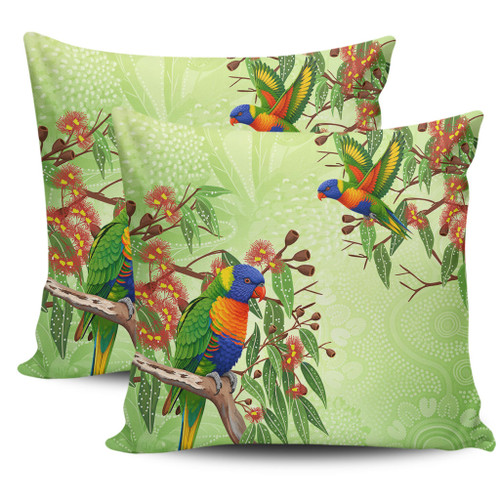Indigenous Australian Aboriginal Pillow Cases Rainbow Lorikeets Colorful Nature Spirit