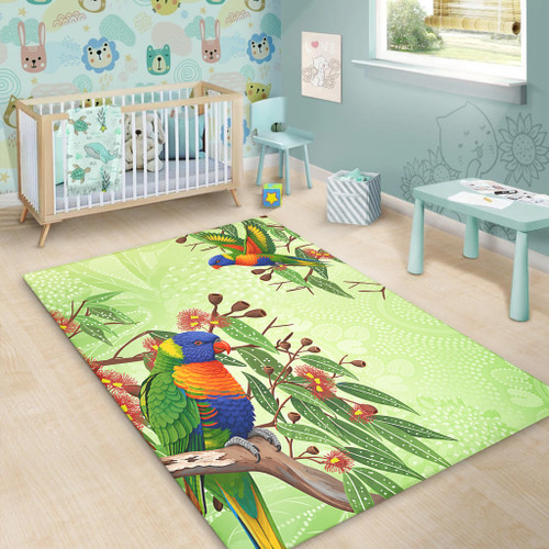 Indigenous Australian Aboriginal Area Rug Rainbow Lorikeets Colorful Nature Spirit
