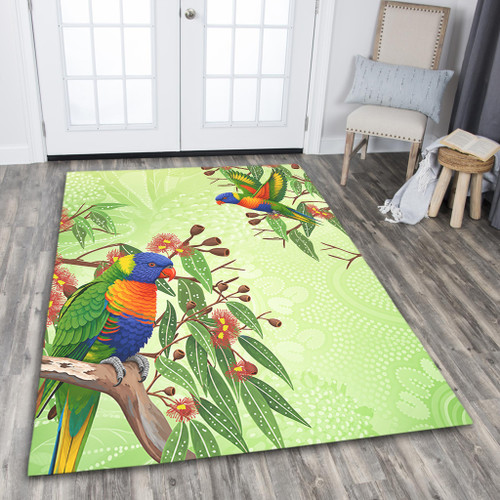 Indigenous Australian Aboriginal Area Rug Rainbow Lorikeets Colorful Nature Spirit