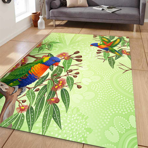 Indigenous Australian Aboriginal Area Rug Rainbow Lorikeets Colorful Nature Spirit