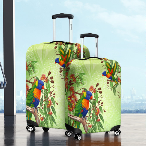Indigenous Australian Aboriginal Luggage Cover Rainbow Lorikeets Colorful Nature Spirit
