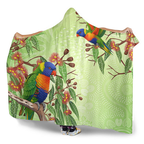 Indigenous Australian Aboriginal Hooded Blanket Rainbow Lorikeets Colorful Nature Spirit